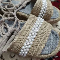 صندل کنفی پاشنه دار رکابدار با بند نخی