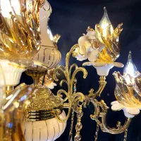 لوسترترکیبی برنز و سرامیک با شاخک گل رز .رستمی|لوستر و چراغ آویز|نظرآباد, نظرآباد|دیوار