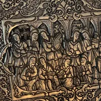 سینی امضا دار مسی تمام قلم بزم|کلکسیون اشیاء عتیقه|تهران, اقدسیه|دیوار