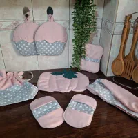 نیم ست جذاب دخترونه خال خالی طوسی صورتی پاستیل|سفره، حوله، دستمال آشپزخانه|تهران, هاشمی|دیوار