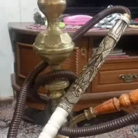 قلیان تنه برنج وسینی نقره ،وسرشلنگ تمام چوب|کلکسیون اشیاء عتیقه|تهران, وردآورد|دیوار