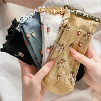 جوراب لب فر  زنانه گلدار