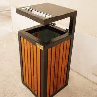 سطل زباله پارکی - سطل زباله چوبی فلزی فضای باز