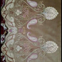 پرده مخمل کالیفرنیا حاشیه گلدوزی کرم طلایی