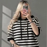 هودی بافت راه راه کلاهدار