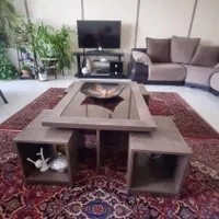میز چوبی به همراه چهار عدد عسلی|مبلمان خانگی و میز عسلی|تهران, شهرک امید|دیوار