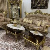 سرویس مبلمان استیل در حد نو و ویترین و ساعت