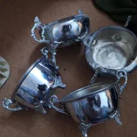 پارچ وقندان برنج روکش استیل قدیمی ومیزاتو