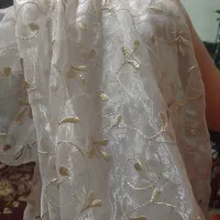 پرده حریر یاسی بسیار زیبا در حد نو