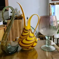 دکوری قو شیشه ای گلدان ابگینه زرد ست سرامیکی سبز