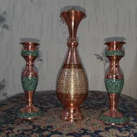 جفت شمعدان فیروزه کوبی و گلدان ۳۰ سانتی مس خاتم|صنایع دستی و سایر لوازم تزئینی|بندرعباس, |دیوار