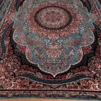 فرش ماشینی جفت۶متری۷۰۰شانه فیروزه ای درحد نو