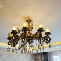 لوستر برنزی ۱۰ شاخه کلاسیک با کریستال شفاف