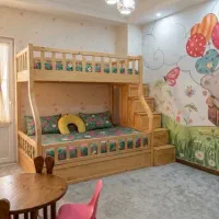 تخت دوطبقه نوجوان تماما چوب نراد