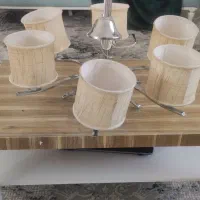 لوستر ۶شعله متحرک استیل براق و شید کرم طلایی|لوستر و چراغ آویز|چهارباغ, |دیوار