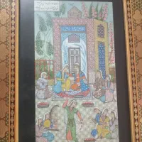نقاشی مینیاتور2 اثر تاریخی استاد روحانی،امضا استاد