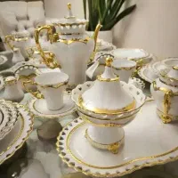 سرویس چینی آنتیک خارجی غذاخوری۱۲نفره کریستال چک