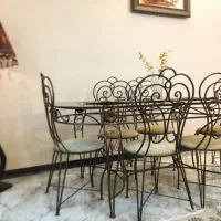 میز ناهارخوری۶ نفره فرفورژه پتینه با روکش مخمل|میز و صندلی غذاخوری|کاشان, زیارتی|دیوار