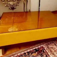 میز جلو مبلی پارچه مخمل خردلی رنگ ابعاد۱۰۰*۷۰