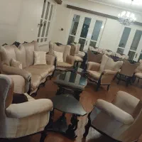 یک دست مبل استیل ۷ نفره با میز ناهارخوری ۱۰ نفره