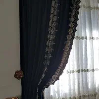 شال پرده مخمل سرمهای|پرده، رانر، رومیزی|ملایر, |دیوار