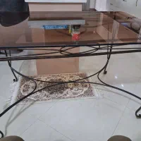 میز نهار خوری ۶نفره  شیشه ای پایه فلزی