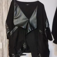 مانتو شلوار مشکی چرم دوزی فری سایز