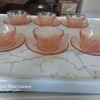فنجان نعلبکی فرانسوی طرح صورتی پیچ