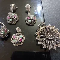 ست نقره قدیمی با سنگ فیروزه و یشم