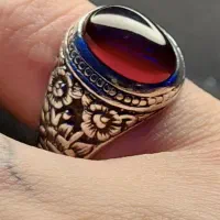 انگشتر عقیق یمن سیاهسرخ کهنه فول قلم کلکسیونی قطعی