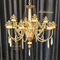 لوستر کلاسیک 12 شاخه فرشته برنج و سنگ|لوستر و چراغ آویز|تهران, کیانشهر|دیوار