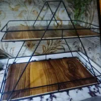 استند و پایه ادویه فلزی تخته چوبی . جا برنجی
