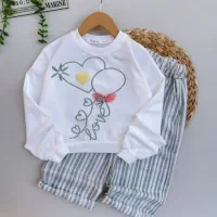 ست پارچه پنبه با شلواربگ مراکشی طرح قلب برجسته