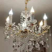 لوستر کریستالی 6شاخه آویزبرنز|لوستر و چراغ آویز|تبریز, |دیوار