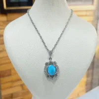 آویز گردنی نقره زنونه نگینهای فیروزه و معدنی|جواهرات|نیشابور, محله میدان باغات|دیوار