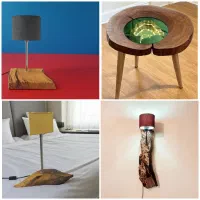 میزعسلی، آباژور و چراغ‌دیواری چوبی دست‌ساز