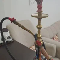 قلیون قدیمی برنجی و قلیون تنه چوبی