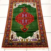 قالیچه سه متری سبز کف ساده چله ابریشم خراسان|فرش|تهران, حر|دیوار