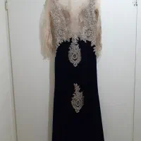 پیراهن مجلسی مخمل سرمه دوزی شده