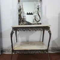 آیینه و شمعدان و کنسول برنز نقره ایی با سنگ مرمر