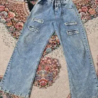 شلوار لی بگ آبی دریایی فری سایز