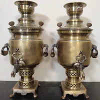 دو عدد سماور زغالی برنجی ۳ لیتری جفت