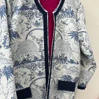 مانتو ژاکارد آبی و سرخابی کوک دوزی