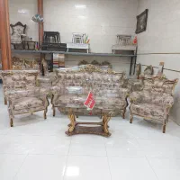 مبل استیل ۷نفره چوب گردوملایر مدل تک گل درحدنو