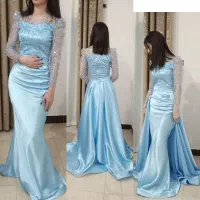 لباس مجلسی دوتیکه آبی آسمانی