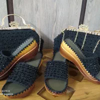 کیف جاکارتی وصندل چرم طبیعی ومکرومه