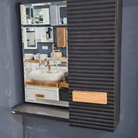 آینه باکس جا حوله مخفی مشکی بلوط60×60 tolidi|آینه|رودهن, |دیوار