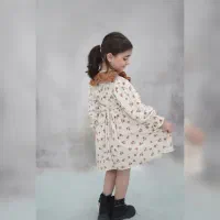 پیراهن دخترانه پاییزه لباس بچگانه یقه کبریتی لینن|کفش و لباس بچه|قم, بنیاد|دیوار