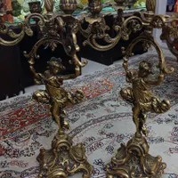 سماور ذغالی مدل هخامنشی  و شمعدان برنجی|کلکسیون اشیاء عتیقه|الوند, |دیوار
