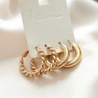 گوشواره حلقه ای دو جفتی ساده و پیچی طلایی|بدلیجات|زاهدان, |دیوار